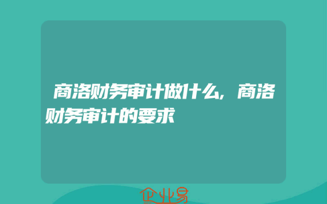 商洛财务审计做什么,商洛财务审计的要求