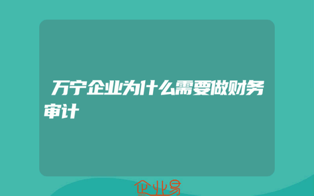 万宁企业为什么需要做财务审计