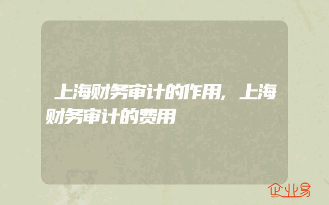 上海财务审计的作用,上海财务审计的费用