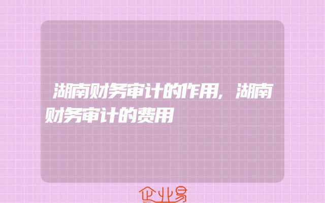 湖南财务审计的作用,湖南财务审计的费用