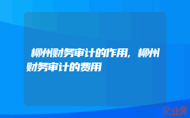 柳州财务审计的作用,柳州财务审计的费用