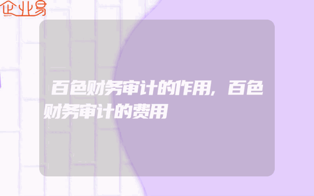百色财务审计的作用,百色财务审计的费用
