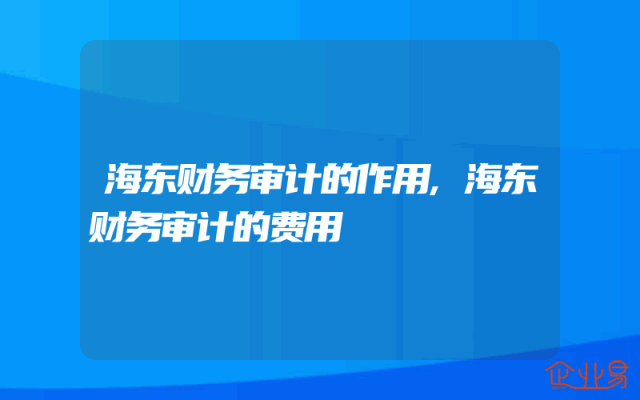 海东财务审计的作用,海东财务审计的费用