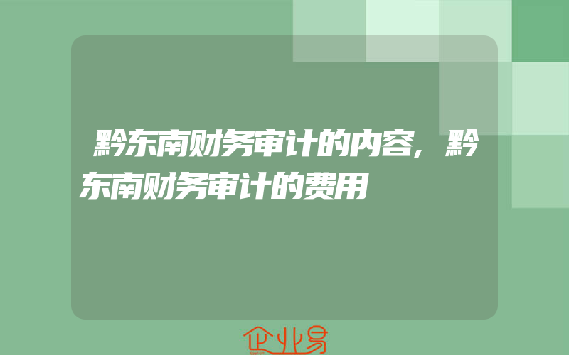 黔东南财务审计的内容,黔东南财务审计的费用