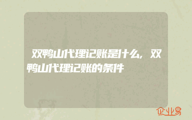 双鸭山代理记账是什么,双鸭山代理记账的条件