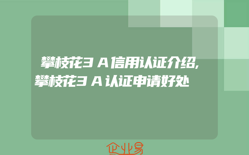 攀枝花3A信用认证介绍,攀枝花3A认证申请好处