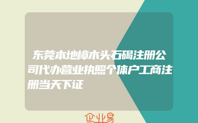 东莞本地樟木头石碣注册公司代办营业执照个体户工商注册当天下证