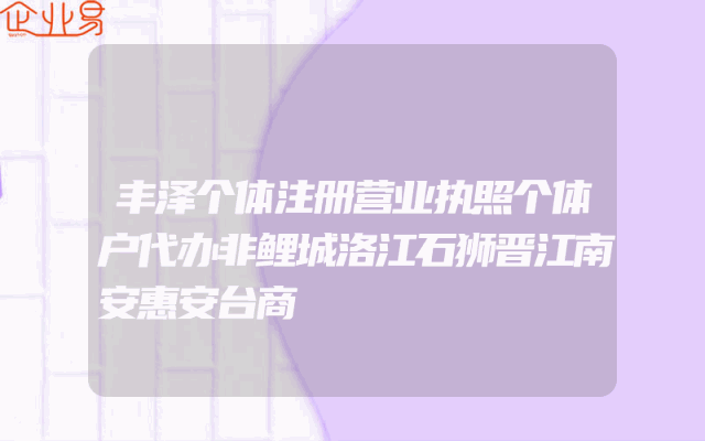 丰泽个体注册营业执照个体户代办非鲤城洛江石狮晋江南安惠安台商