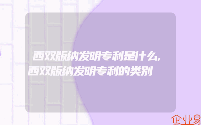 西双版纳发明专利是什么,西双版纳发明专利的类别
