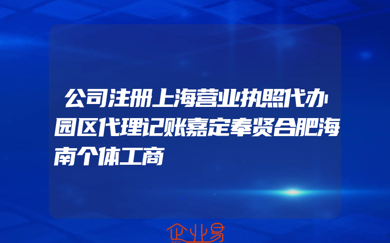 公司注册上海营业执照代办园区代理记账嘉定奉贤合肥海南个体工商