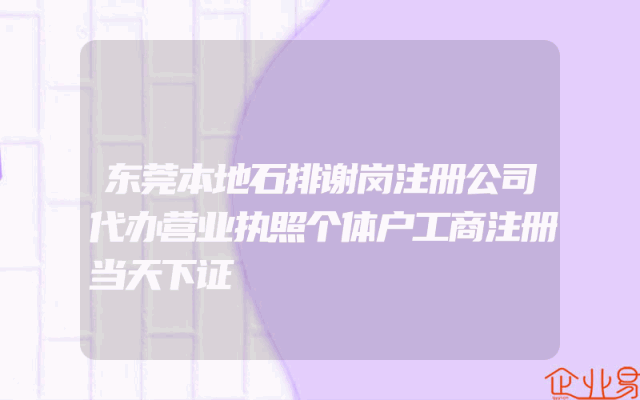 东莞本地石排谢岗注册公司代办营业执照个体户工商注册当天下证