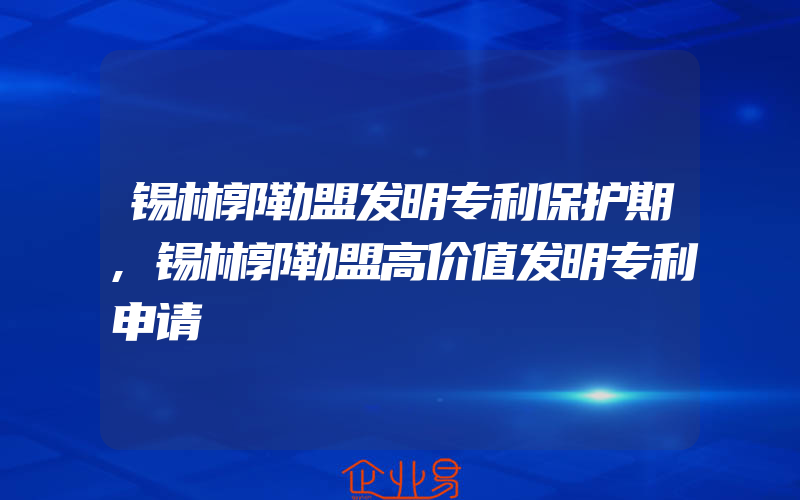 锡林郭勒盟发明专利保护期,锡林郭勒盟高价值发明专利申请