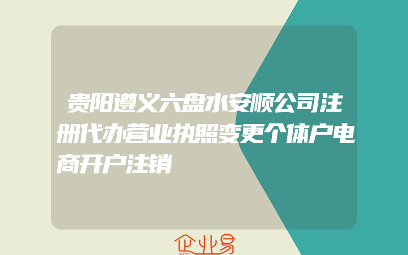 贵阳遵义六盘水安顺公司注册代办营业执照变更个体户电商开户注销