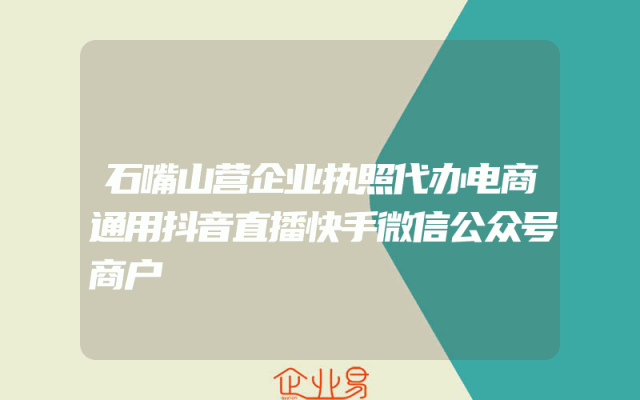 石嘴山营企业执照代办电商通用抖音直播快手微信公众号商户