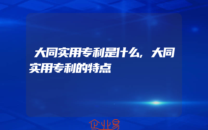 大同实用专利是什么,大同实用专利的特点