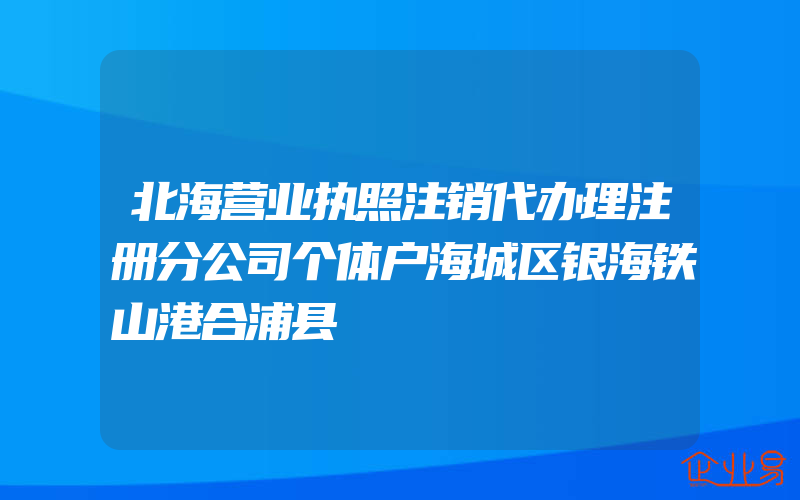 北海营业执照注销代办理注册分公司个体户海城区银海铁山港合浦县