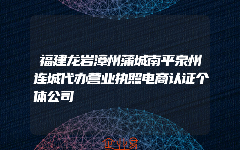 福建龙岩漳州蒲城南平泉州连城代办营业执照电商认证个体公司