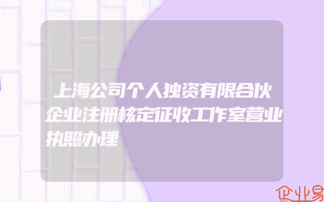 上海公司个人独资有限合伙企业注册核定征收工作室营业执照办理