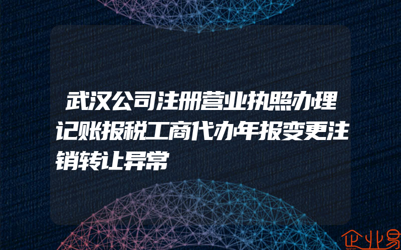 武汉公司注册营业执照办理记账报税工商代办年报变更注销转让异常