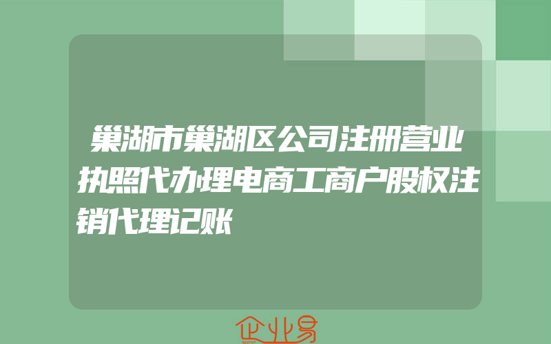 巢湖市巢湖区公司注册营业执照代办理电商工商户股权注销代理记账