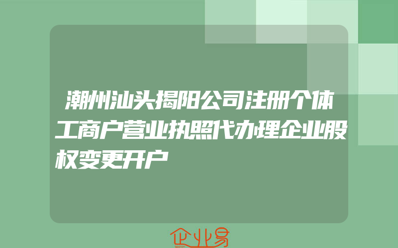 潮州汕头揭阳公司注册个体工商户营业执照代办理企业股权变更开户