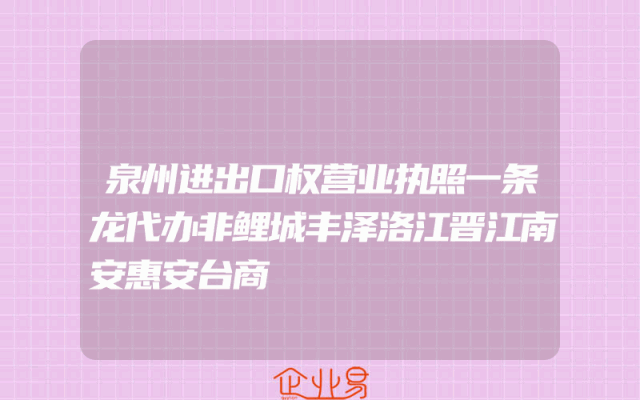 泉州进出口权营业执照一条龙代办非鲤城丰泽洛江晋江南安惠安台商