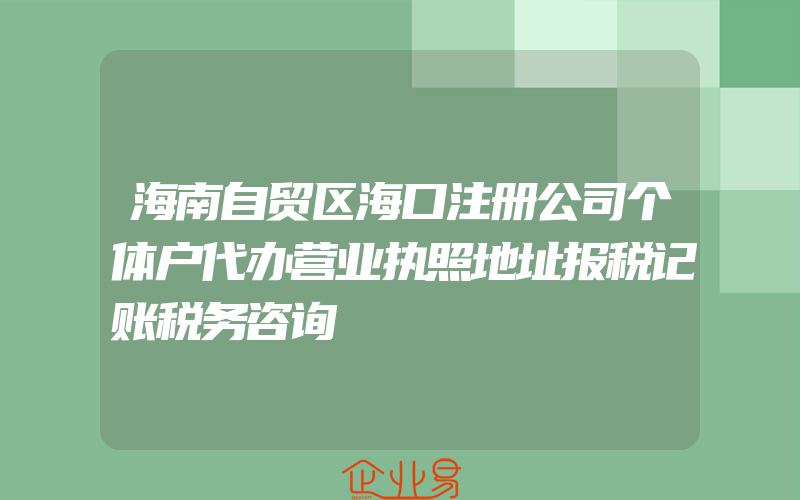 海南自贸区海口注册公司个体户代办营业执照地址报税记账税务咨询