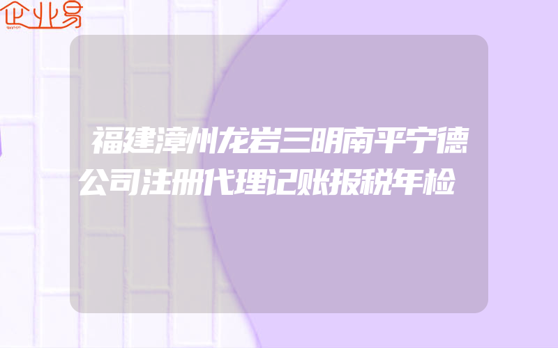 福建漳州龙岩三明南平宁德公司注册代理记账报税年检